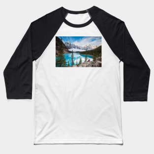 Man Sitting Near Moraine Lake Banff National Park Baseball T-Shirt